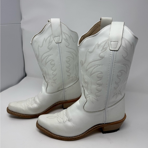 Old West Cream Leather Cowboy Boots Sz 4.5 (OFJXQP) - Picture 4 of 6